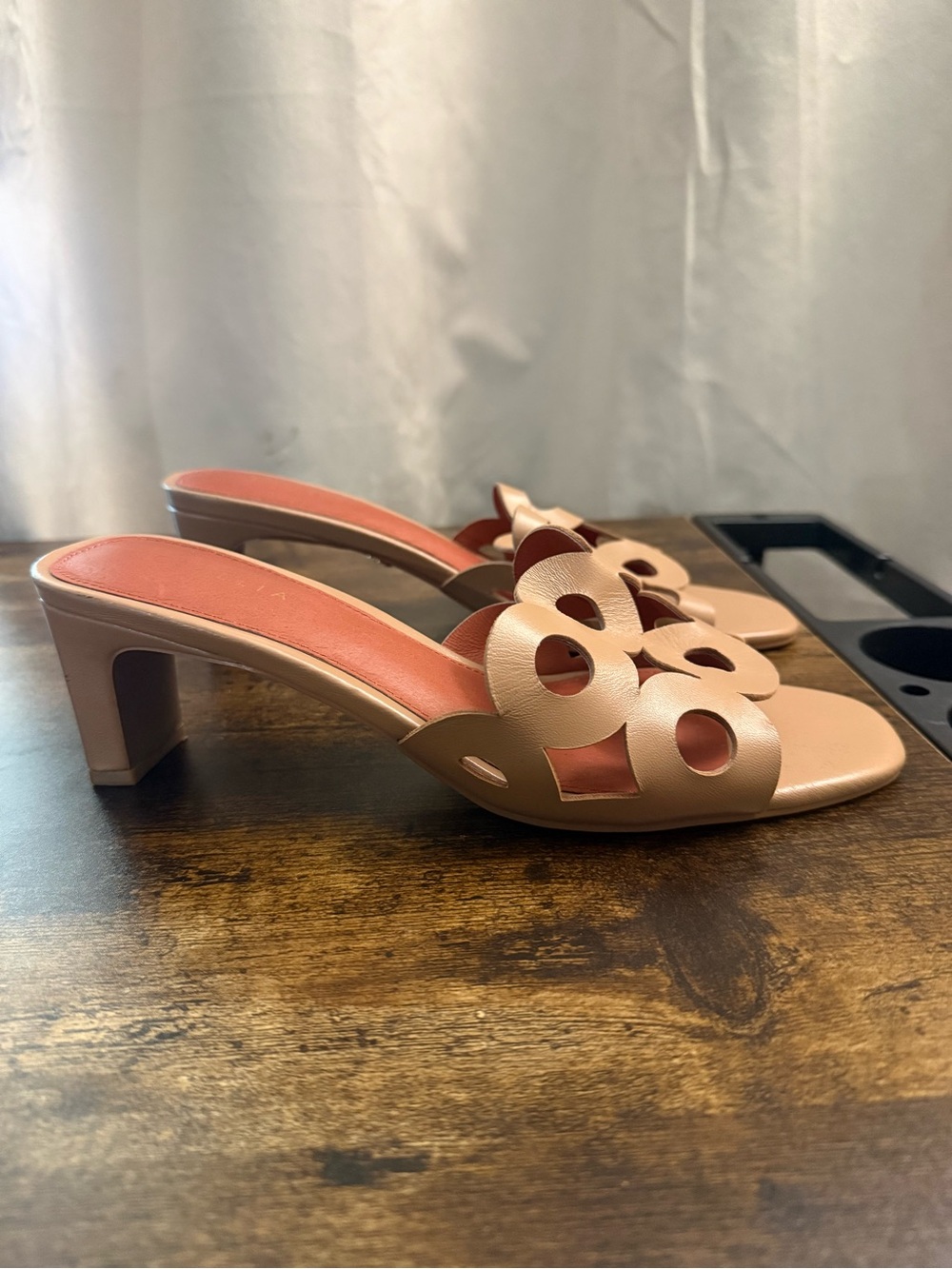 Cecelia Women's Nude Cutout Mid-Heel Slide Sandals